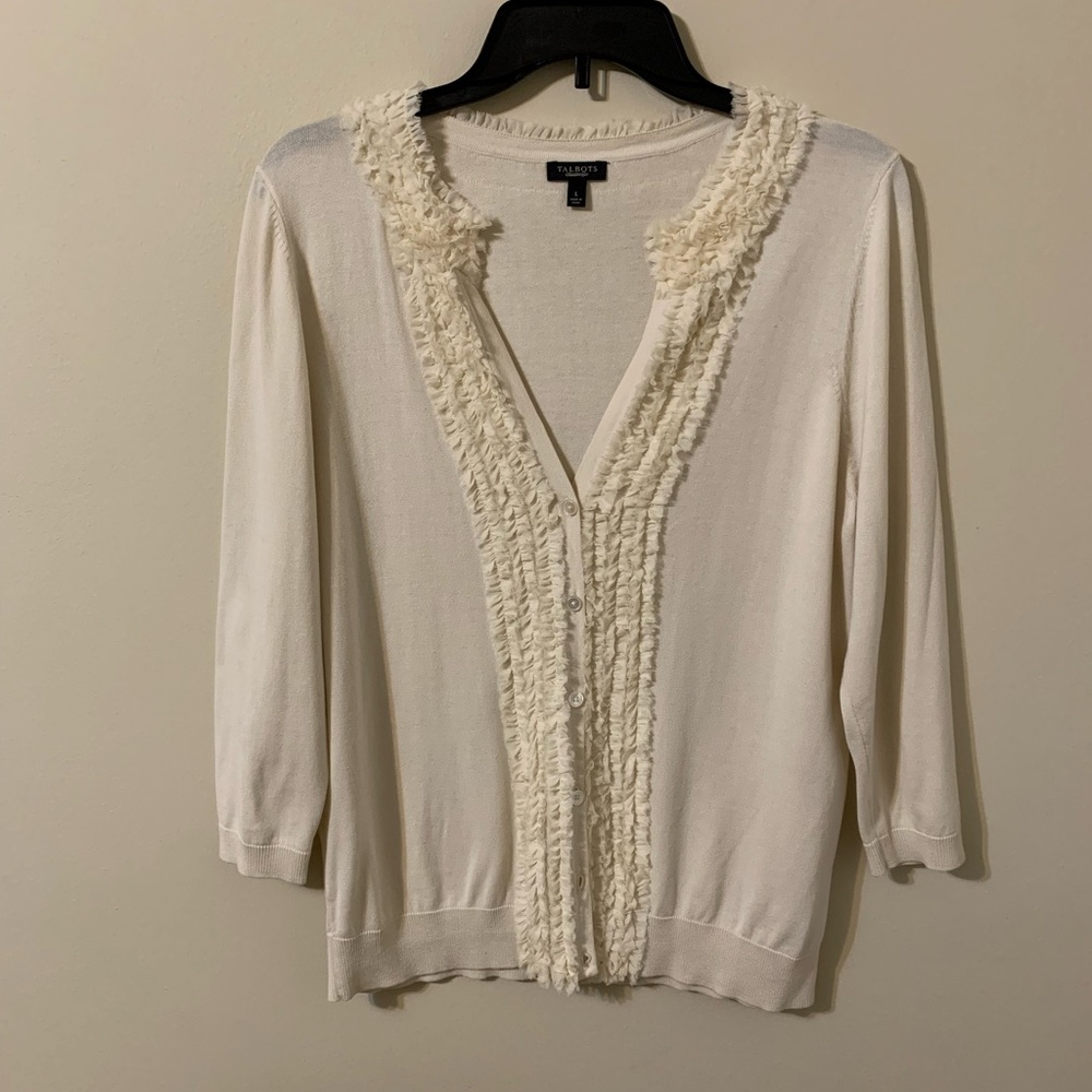 TALBOTS Button Up Front Closure Sweater  55% Silk/45% Cotton size Large